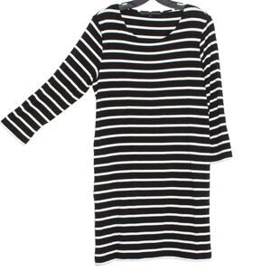 Ritva Falla Womens Dress T Shirt Stripe 3/4 Sleeve Mini Black White Large FU